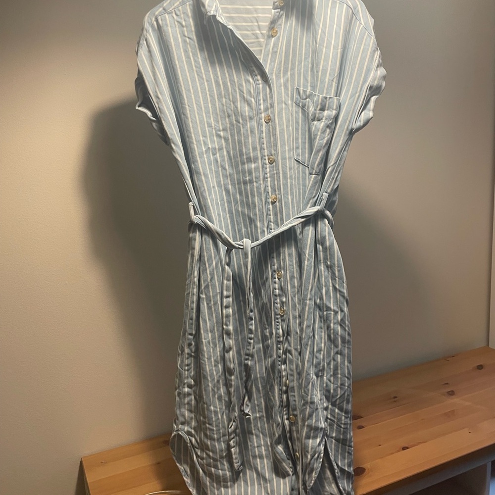 August Sky Blue Striped Shirt Dress